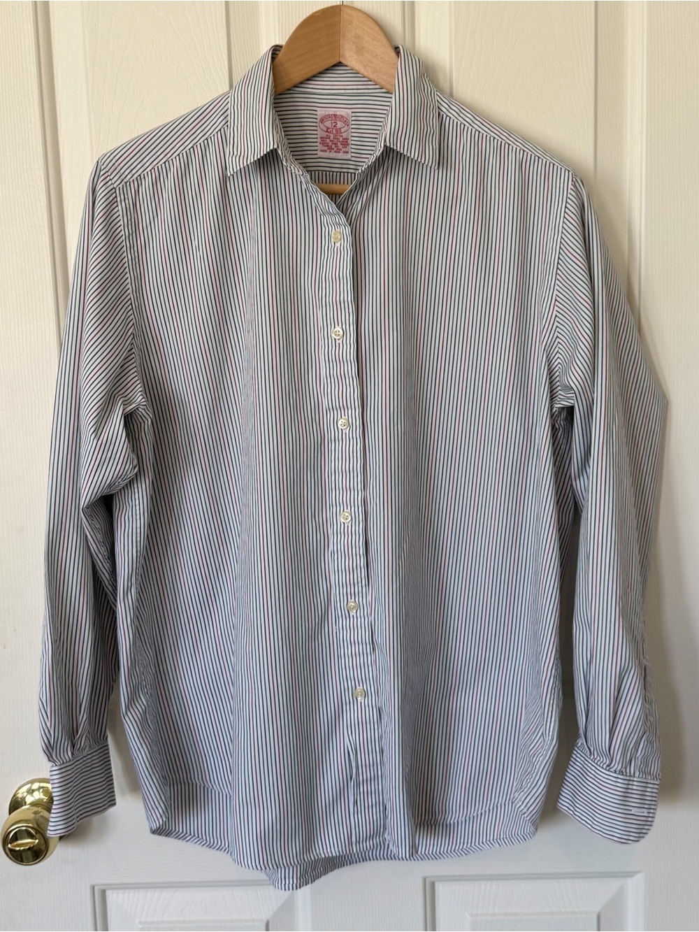 Brooks Brothers Women’s Blue and White Striped Button-Down Shirt